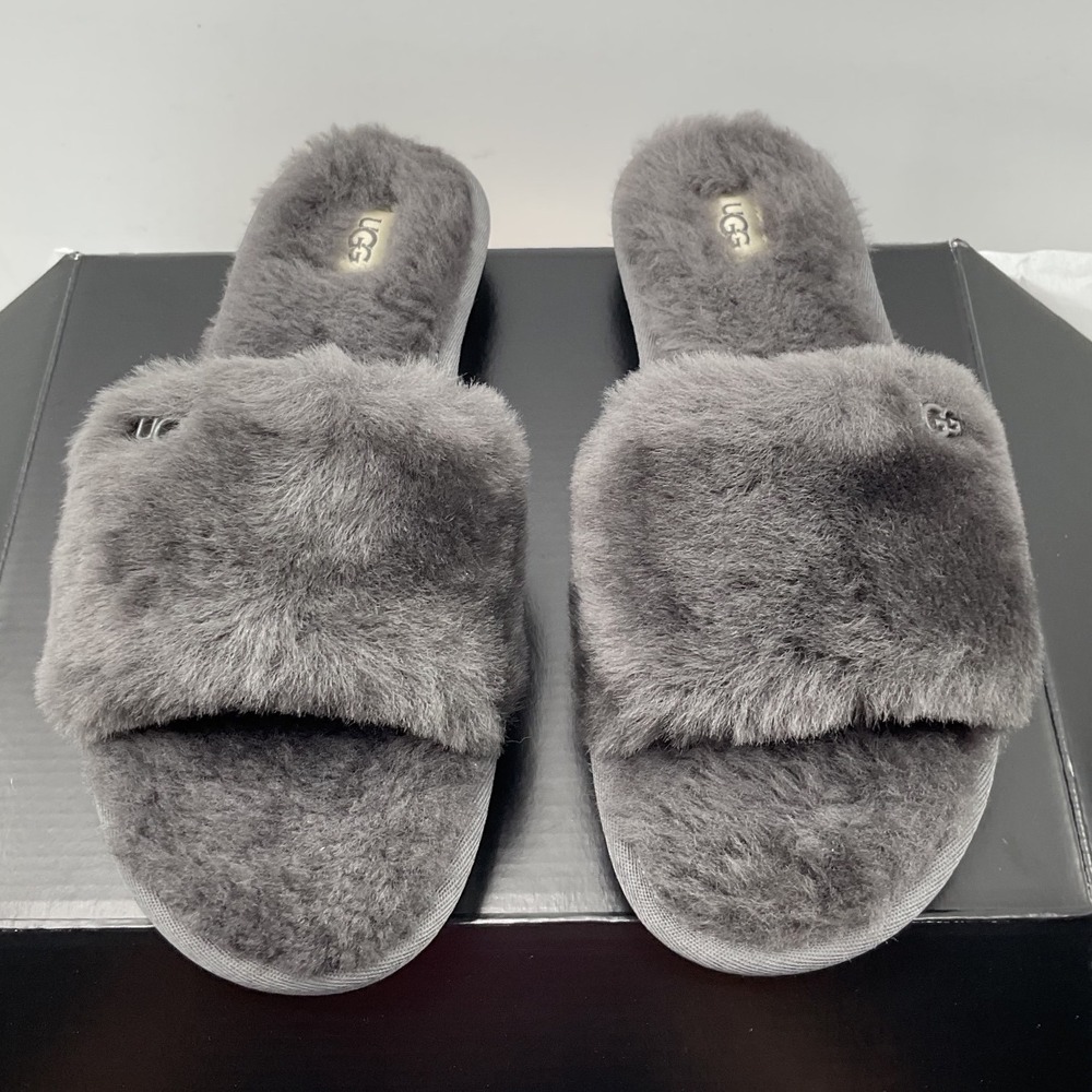 UGG Cozette Slide Slippers Charcoal Grey Sheepskin 1100892 Womens 9